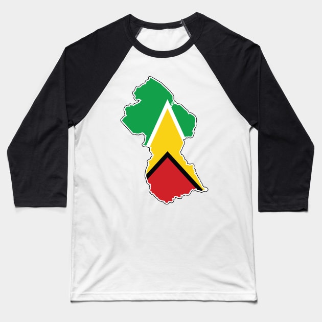 Guyana National Flag and Map Baseball T-Shirt by IslandConcepts